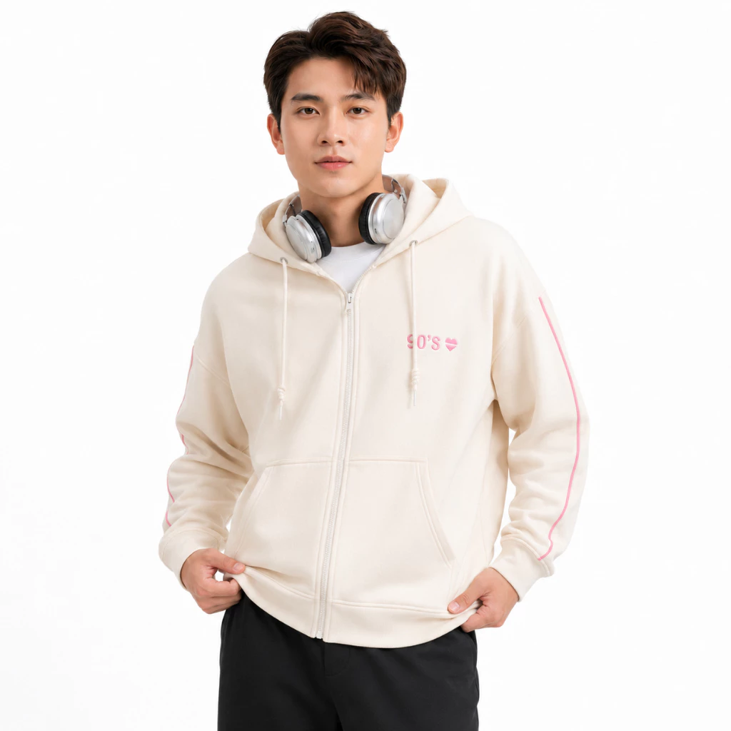 Áo Khoác Hoodie Zip 90S Tay Phồng Nón Rộng 2 Lớp Vải Nỉ Dày Dặn Chống Nắng - FAGU