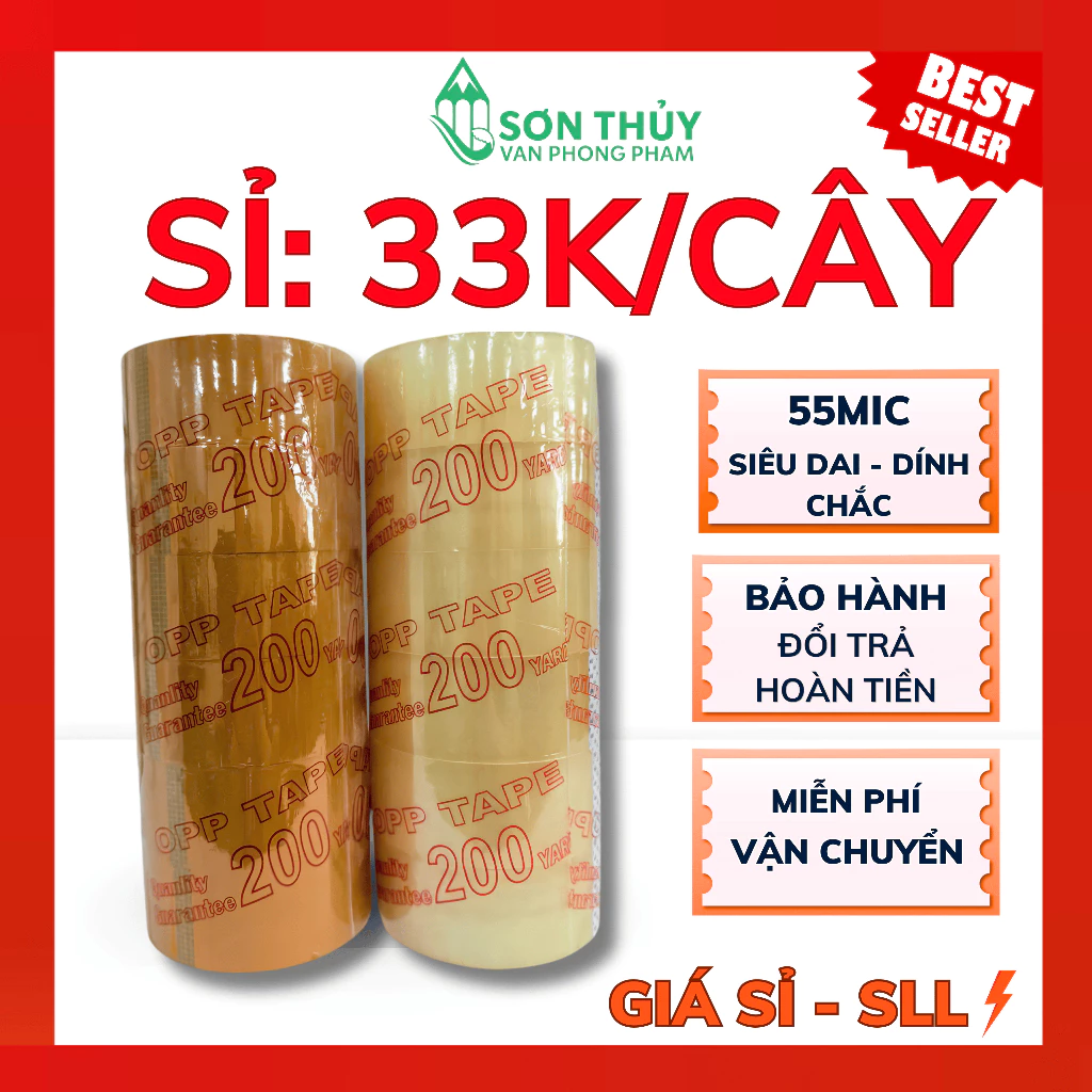 [XẢ KHO] Băng Keo, Băng Dính Trong/Đục 4.8cm - 200Yard (1.8kg/cây 6 Cuộn), Băng Keo 100Y, 200Y Dán Thùng,Đóng Gói