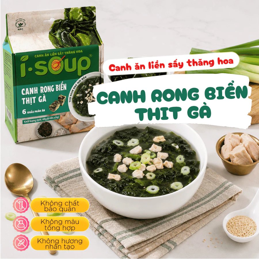 Canh rong biển thịt gà ăn liền I-Soup 42g (túi 06 viên)- Viên Súp Sấy Thăng Hoa