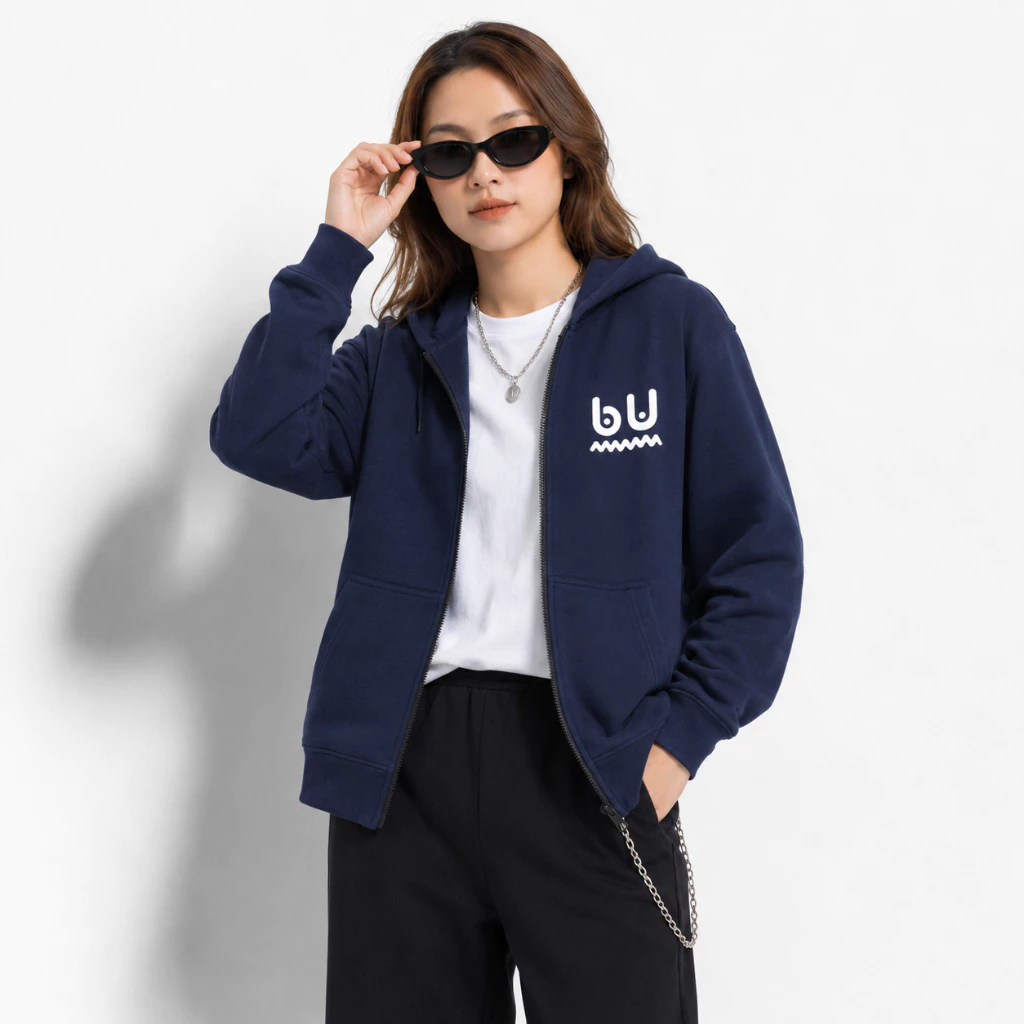 Áo Khoác Hoodie Zip Nữ Tay Phồng Nón Rộng 2 Lớp Vải Nỉ Chính Dày Dặn Chống Nắng - FAGU