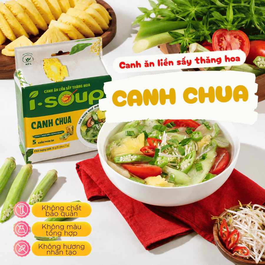 Viên Canh Sấy Thăng Hoa Canh Chua Chay I-Soup 50g (túi 05 viên)