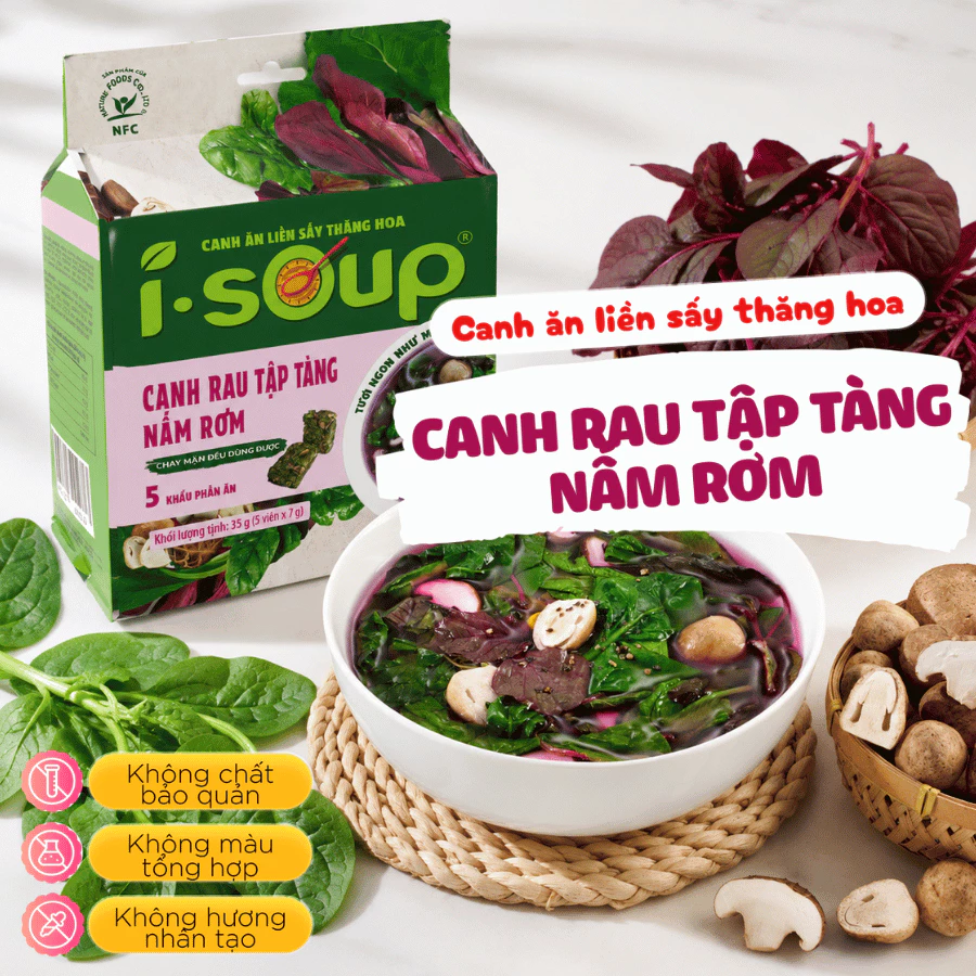 Canh I.Soup Rau Tập Tàng Nấm Rơm túi 5 viên_ túi 35gr