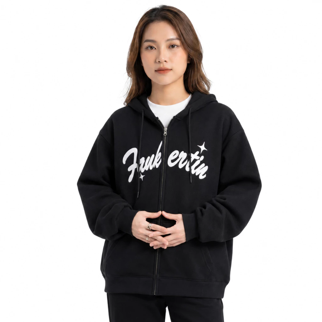Áo Khoác Hoodie Zip Nữ Ertin Tay Phồng Nón Rộng 2 Lớp Vải Nỉ Chính Dày Dặn Chống Nắng - FAGU