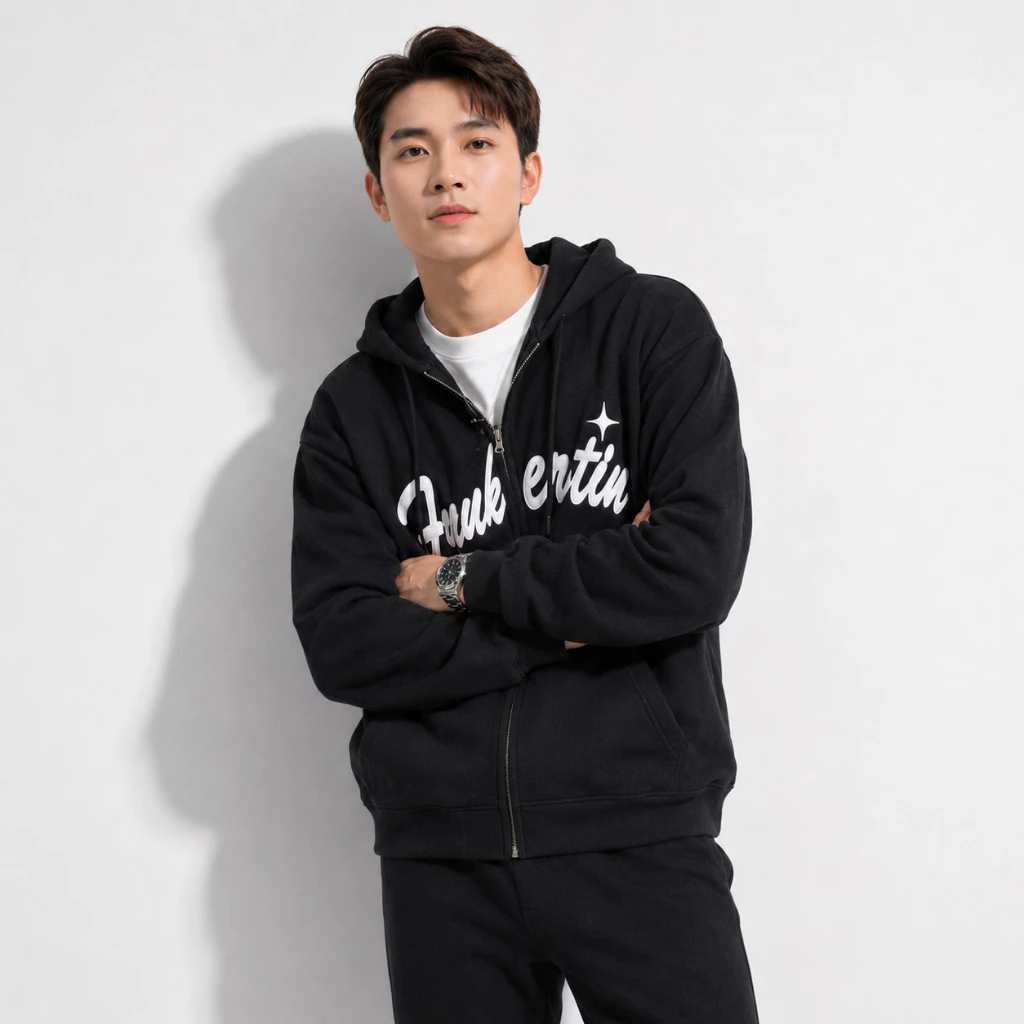 Áo Khoác Hoodie Zip Nam Ertin Tay Phồng Nón Rộng 2 Lớp Vải Nỉ Dày Dặn Chống Nắng - FAGU