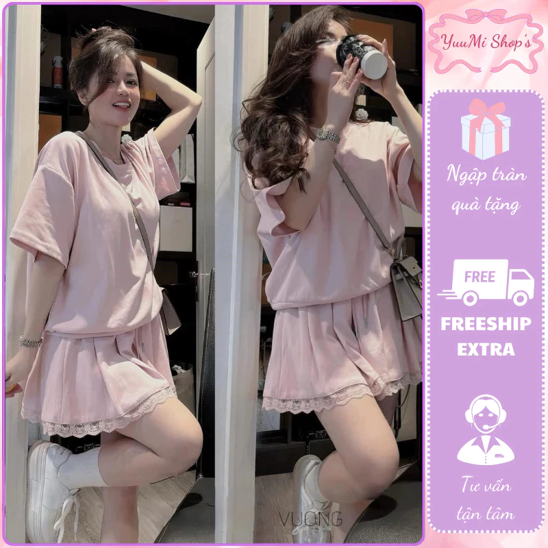 Bộ quần áo nữ set trang phục rời áo phông oversized cộc tay chân váy tennis viền ren mặc đi chơi HCOM25487