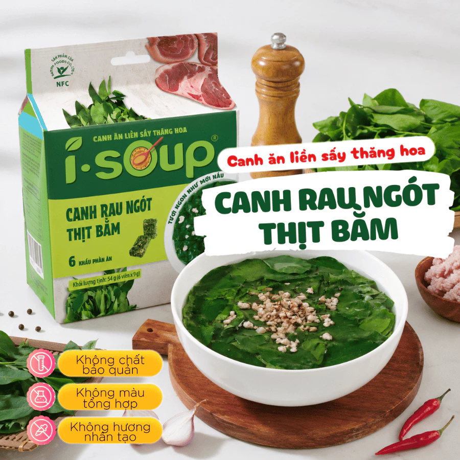 Canh rau ngót thịt bằm ăn liền I-Soup (túi 06 viên)- Viên Súp Sấy Thăng Hoa