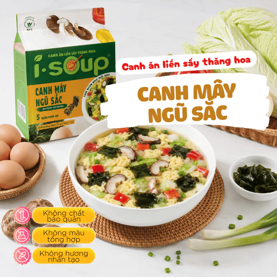 Viên Súp Sấy Thăng Hoa Canh Mây Ngũ Sắc Chay I-Soup 35g (túi 05 viên)
