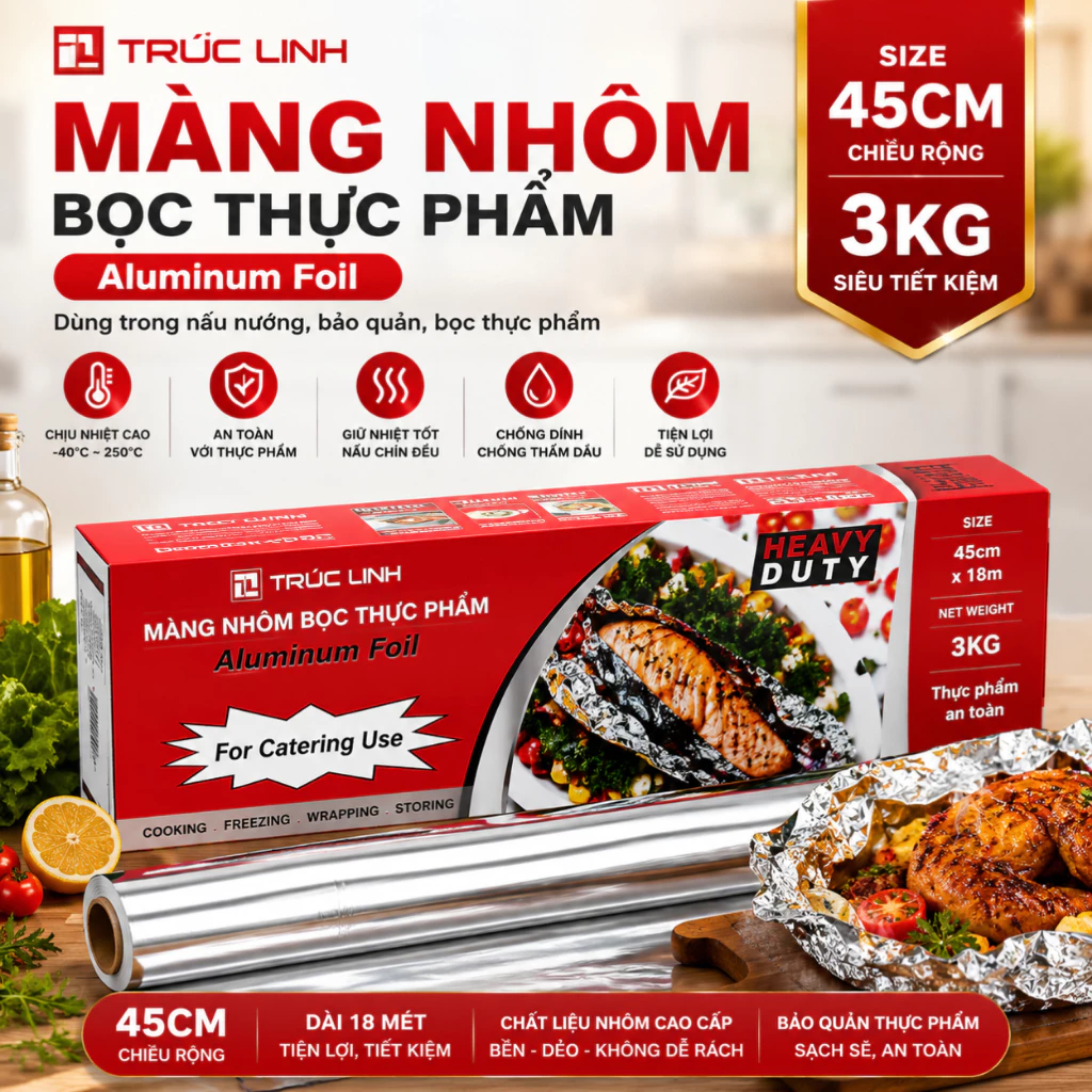 Giấy Bạc Màng Nhôm Bọc Thực Phẩm Cao Cấp Goodfoil 30cm – Cuộn 1kg/3kg Nướng Thực Phẩm An Toàn