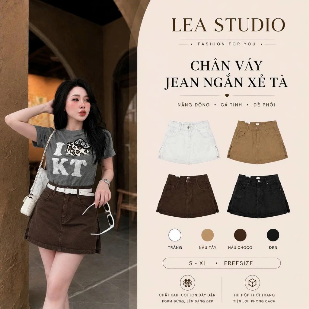 Chân váy Jean ngắn xẻ tà có quần lót trong dày dặn, chân váy ngắn dáng chữ A siêu xinh - Lea.studio