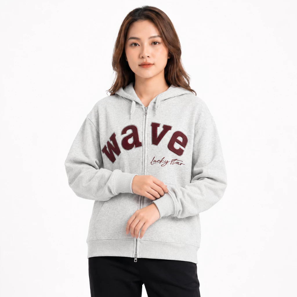 Áo Khoác Hoodie Zip Nữ Wave Tay Phồng Nón Rộng 2 Lớp Vải Nỉ Chính Dày Dặn Chống Nắng - FAGU