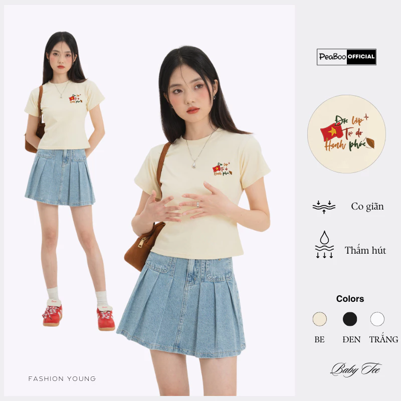 Áo Thun Baby Tee, Áo Phông Nữ Mã BT Trơn Basic By PEABOO Chất Cotton Co Giãn Thoáng Mát Phong Cách Hàn Quốc