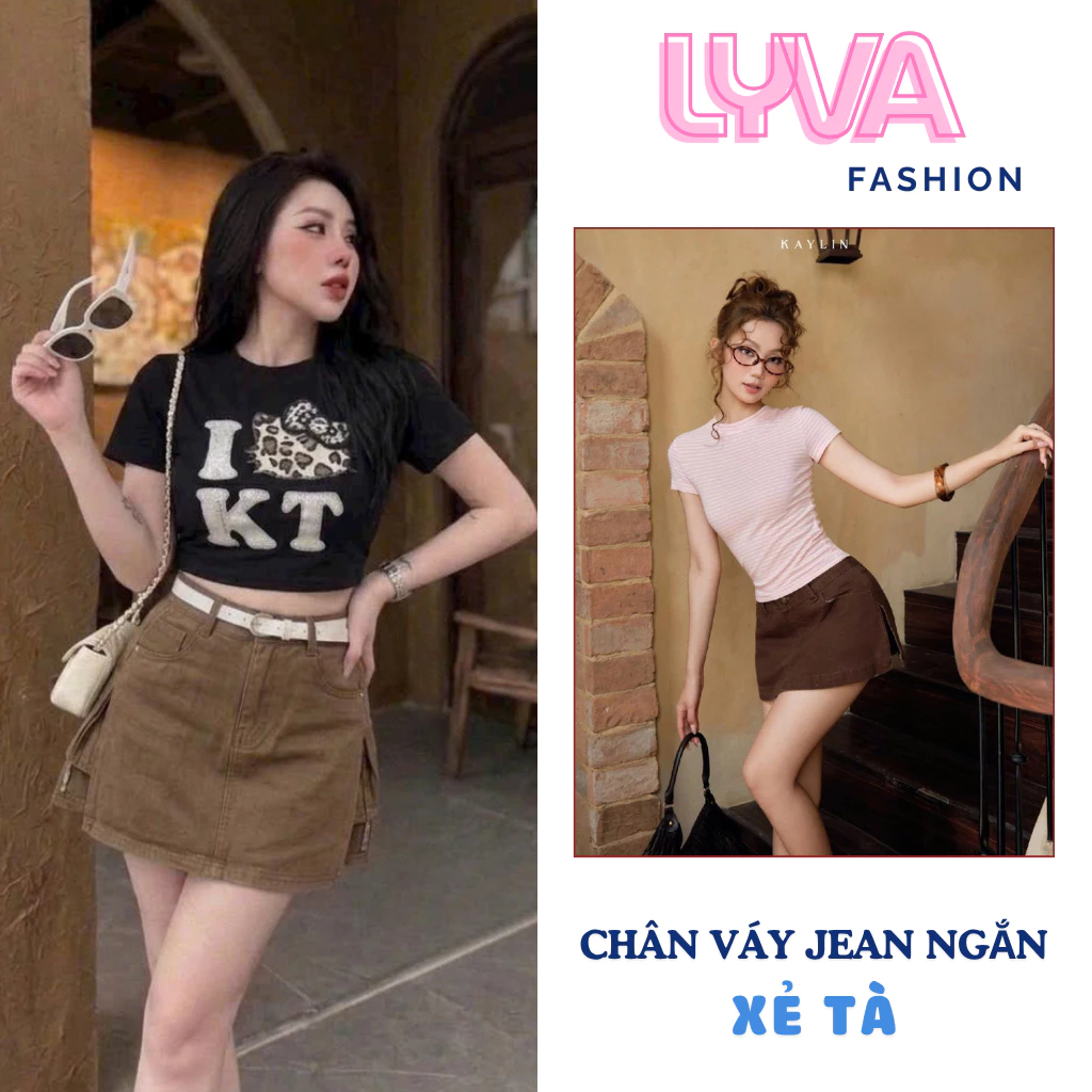 Chân váy jeans ngắn Xẻ tà dáng chữ A lưng cao có quần trong, váy bò nữ phong cách Hàn Quốc - LyVa Fashion