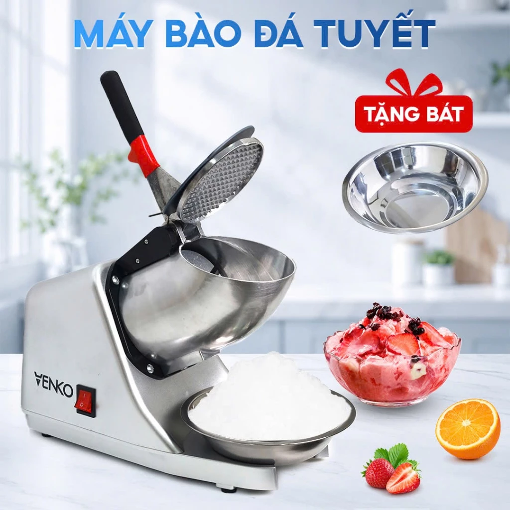[4 LƯỠI XAY] Máy Bào Đá Venko VK-IC500 4 lưỡi - Máy bào đá bản nâng cấp - Xay Đá 2 Nắp Làm Sinh Tố, Siro Nhanh, Mịn Hơn