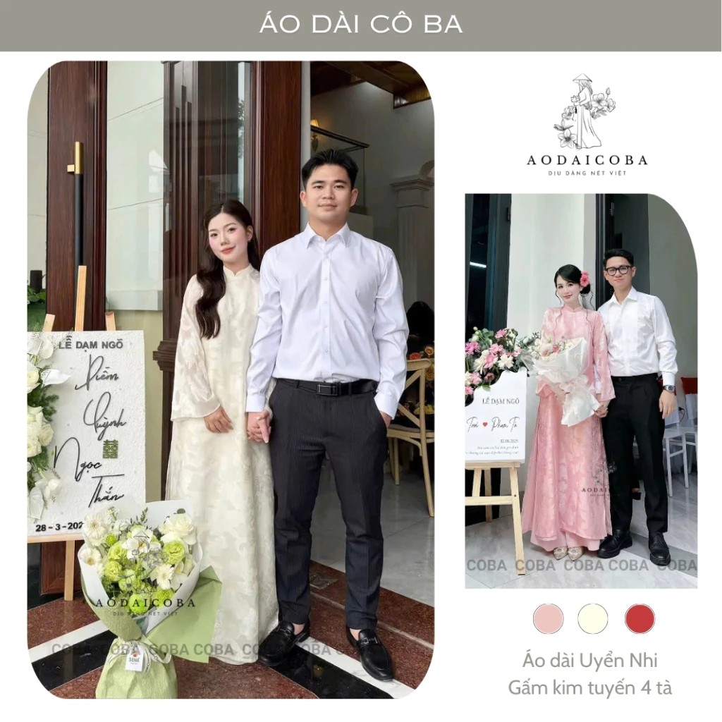 Áo Dài Dáng Suông Uyển Nhi Gấm Kim Tuyến 2 Lớp 4 Tà, Mặc Dạm Ngõ, Sự Kiện Trang Trọng - Áo Dài Cô Ba