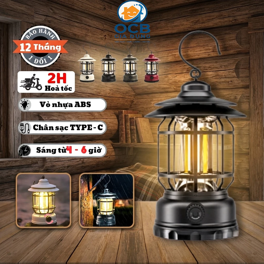 Bảo Hành 1 Năm, Đèn Bão Tích Điện, Đèn Cắm Trại Dã Ngoại, Đèn Măng Xông, Pin Khủng, Chống Nước, Tặng Kèm Cáp Sạc