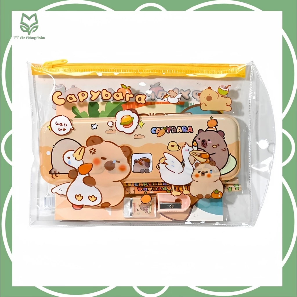 Set Đồ Dùng Học Tập Cute Có Túi Đựng, Nhiều Mẫu Hoạt Hình Đáng Yêu