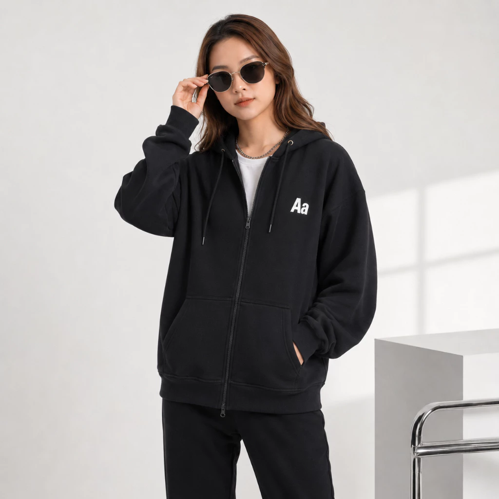 Áo Khoác Hoodie Zip Nữ AA Tay Phồng Nón Rộng 2 Lớp Vải Nỉ Chính Dày Dặn Chống Nắng - FAGU