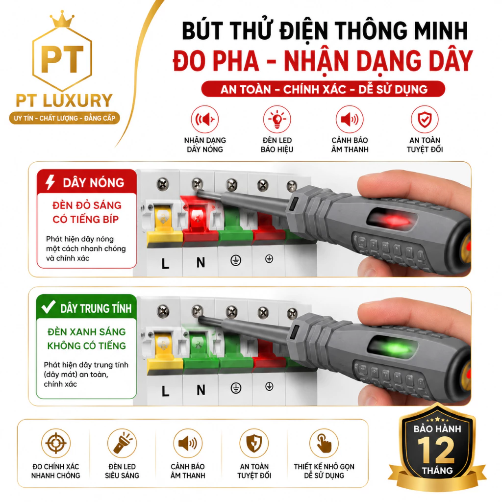 [ Hỏa Tốc ] Bút thử điện thông minh PTLUXURY Tô vít bút thử điện japan thiết kế chắc chắn bền bỉ ,chịu lực tốt