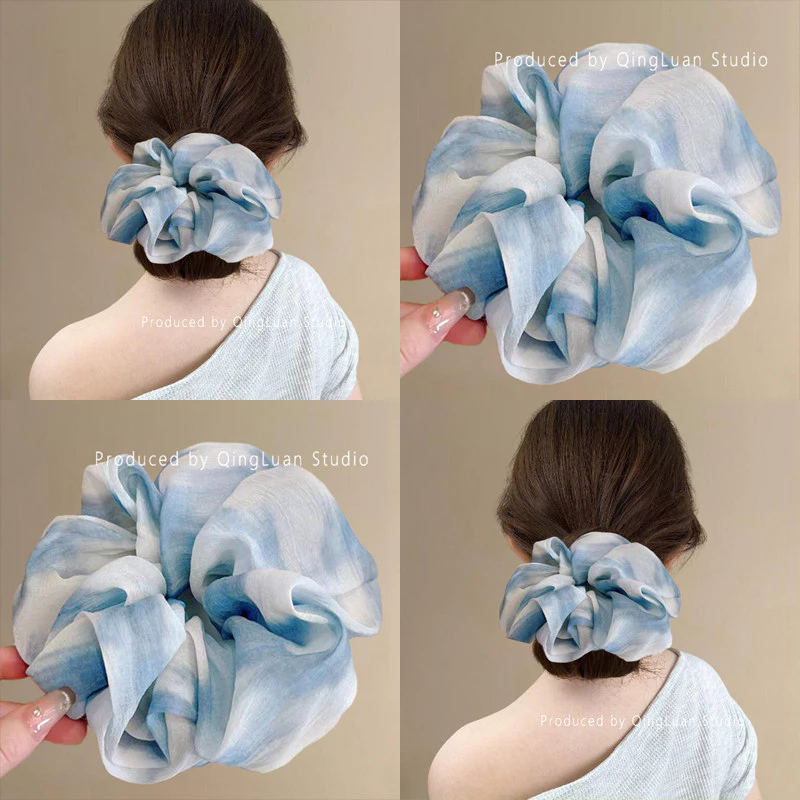 Scrunchie Voan Xanh Loang Màu Nữ – Dây Buộc Tóc Bản Lớn Phong Cách Hàn Quốc INS Thanh Lịch Hot Trend 2026