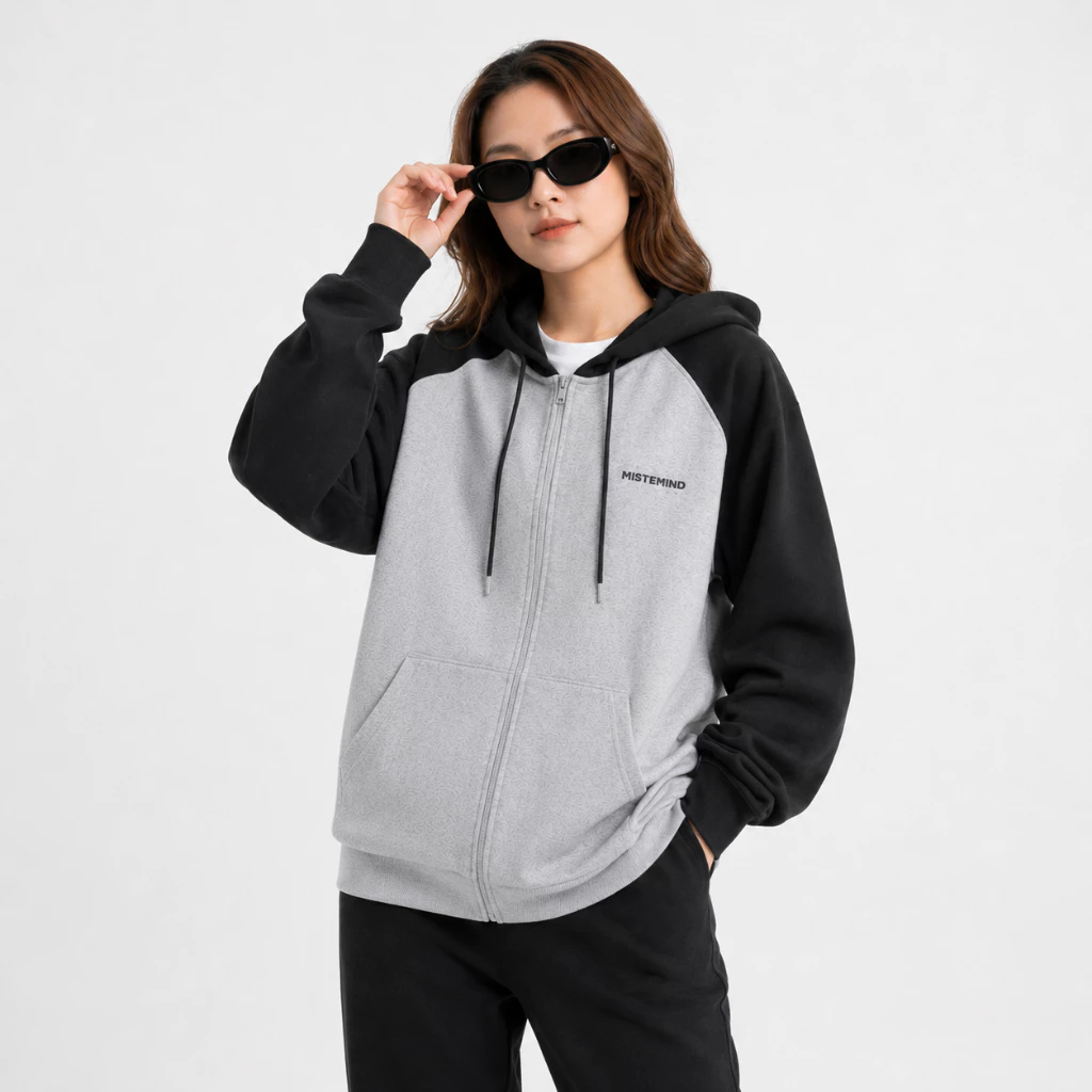 Áo Khoác Hoodie Zip Nữ Mister Tay Phồng Nón Rộng 2 Lớp Vải Nỉ Chính Dày Dặn Chống Nắng - FAGU