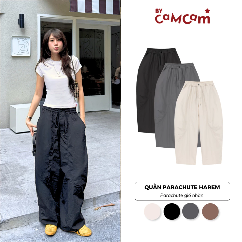 [THÊM SIZE NHỎ] Quần Parachute Harem 𝑩𝒚𝒄𝒂𝒎𝒄𝒂𝒎 Dáng Thụng Vintage Quần Dài Dễ Vận Động Nhật Bản QTD003