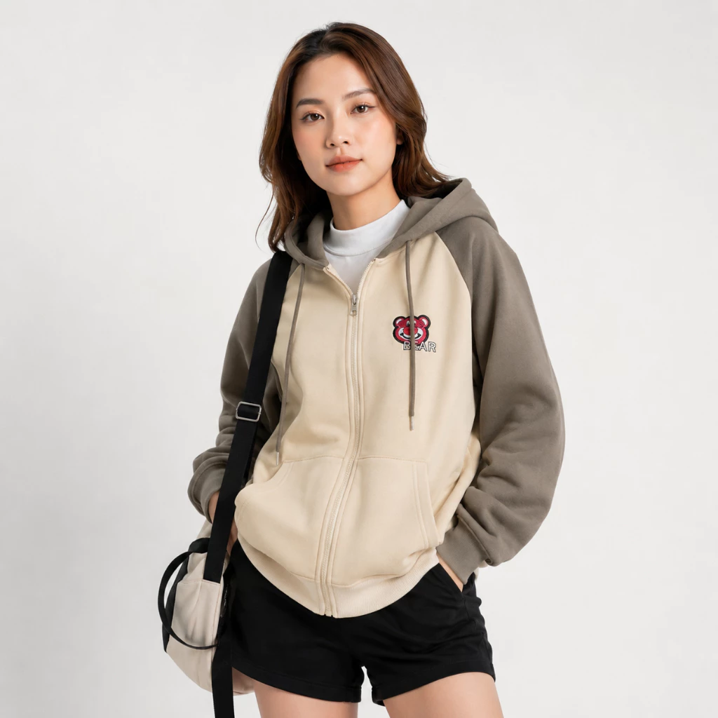 Áo Khoác Hoodie Zip Nữ Rear Tay Phồng Nón Rộng 2 Lớp Vải Nỉ Chính Dày Dặn Chống Nắng - FAGU