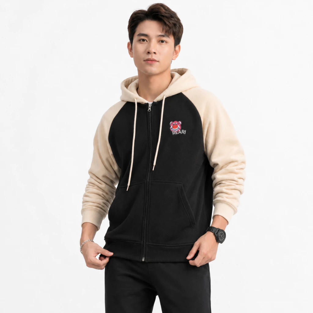 Áo Khoác Hoodie Zip Nam Rear Tay Phồng Nón Rộng 2 Lớp Vải Nỉ Dày Dặn Chống Nắng - FAGU