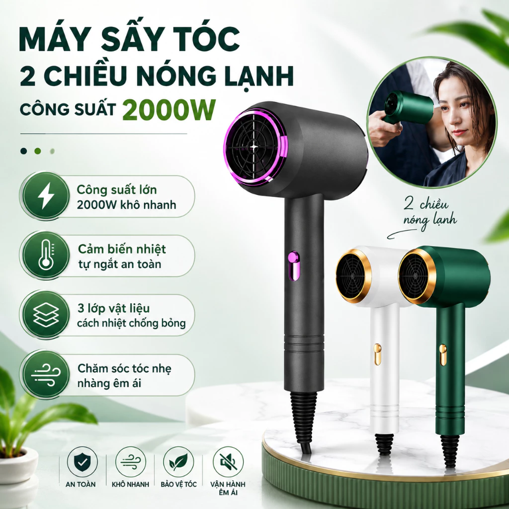 Máy Sấy Tóc Didooglt 2 Chiều Nóng Lạnh Công Suất Lớn 2300W Chuẩn Salon