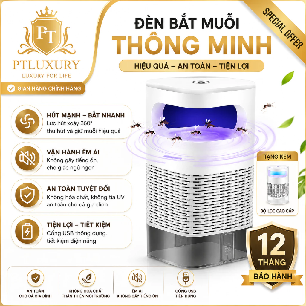 Đèn Bắt Muỗi PTLUXURY Diệt Côn Trùng Công Nghệ Cao Kiêm Đèn Ngủ Có Cổng Sạc USB Tiện Lợi Mẫu Mới