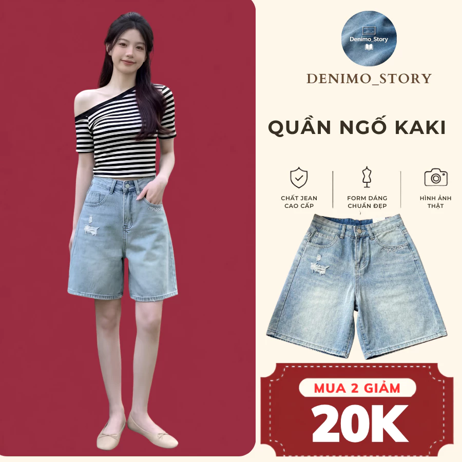 Quần Short Jean Nữ Lửng Denimo quần ngố lửng nữ cạp cao thêu chữ MARN vải Jean hàng QC loại 1, chất mềm, đứng form