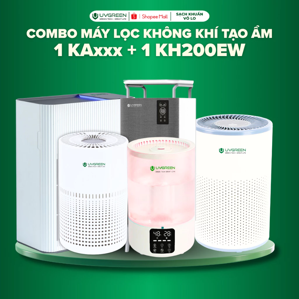 Combo Máy Lọc Không Khí Tạo Ẩm KAxxx Và KH200EW, UVC LED & ION Âm Diệt Khuẩn, Lọc Bụi Mịn, Tinh Dầu