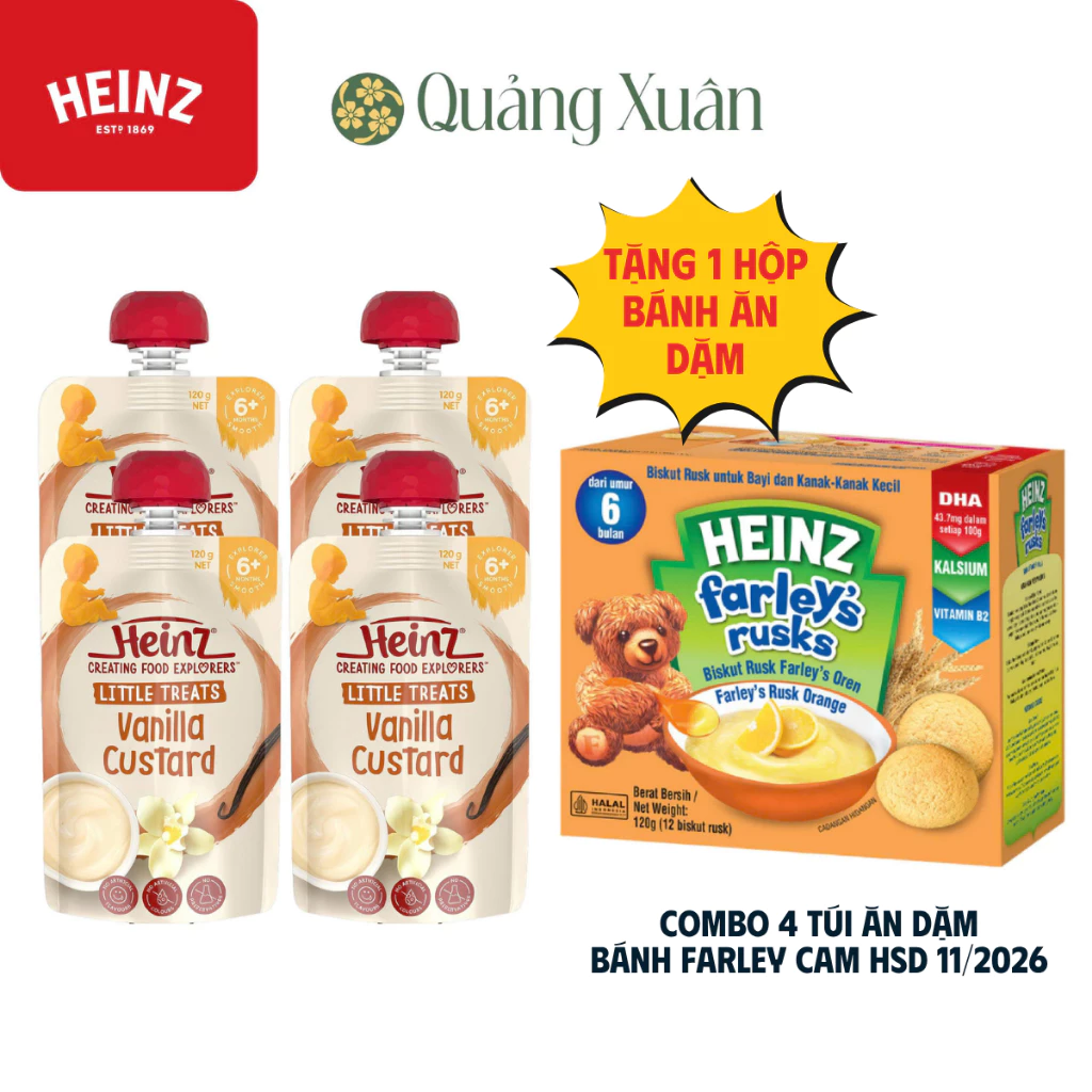 [HSD: 03/2027] Túi Dinh Dưỡng Custard Vani HEINZ 120g (Bé 6 tháng tuổi)  [váng sữa Heinz]