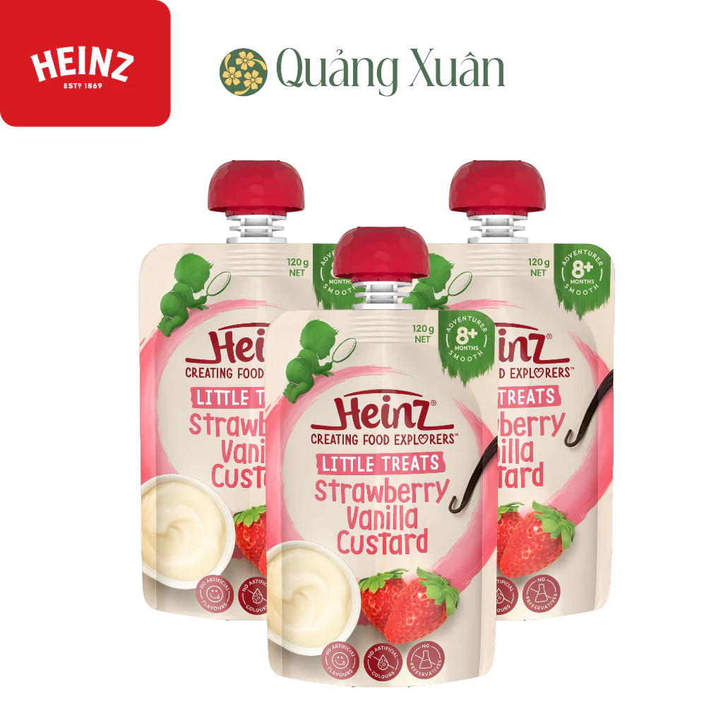[HSD: 05/2027] Túi Custard Dâu Và Vani HEINZ 120g  [váng sữa Heinz]
