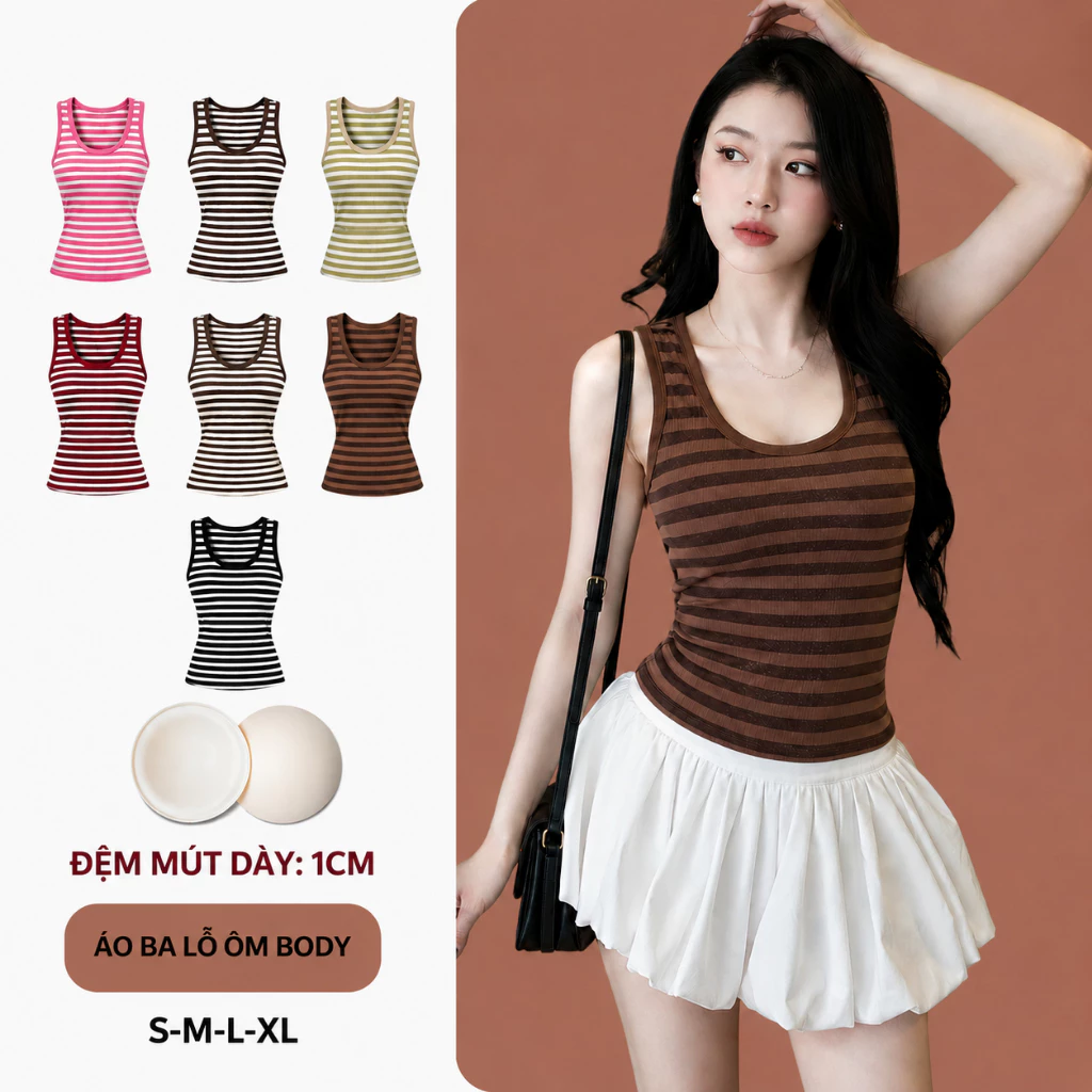 Combo 2 Áo Ba Lỗ Dây Bản To – Có Kèm Mút Ngực, Tank Top Nữ Cotton Zip Mềm Mịn Co Giãn 4 Chiều