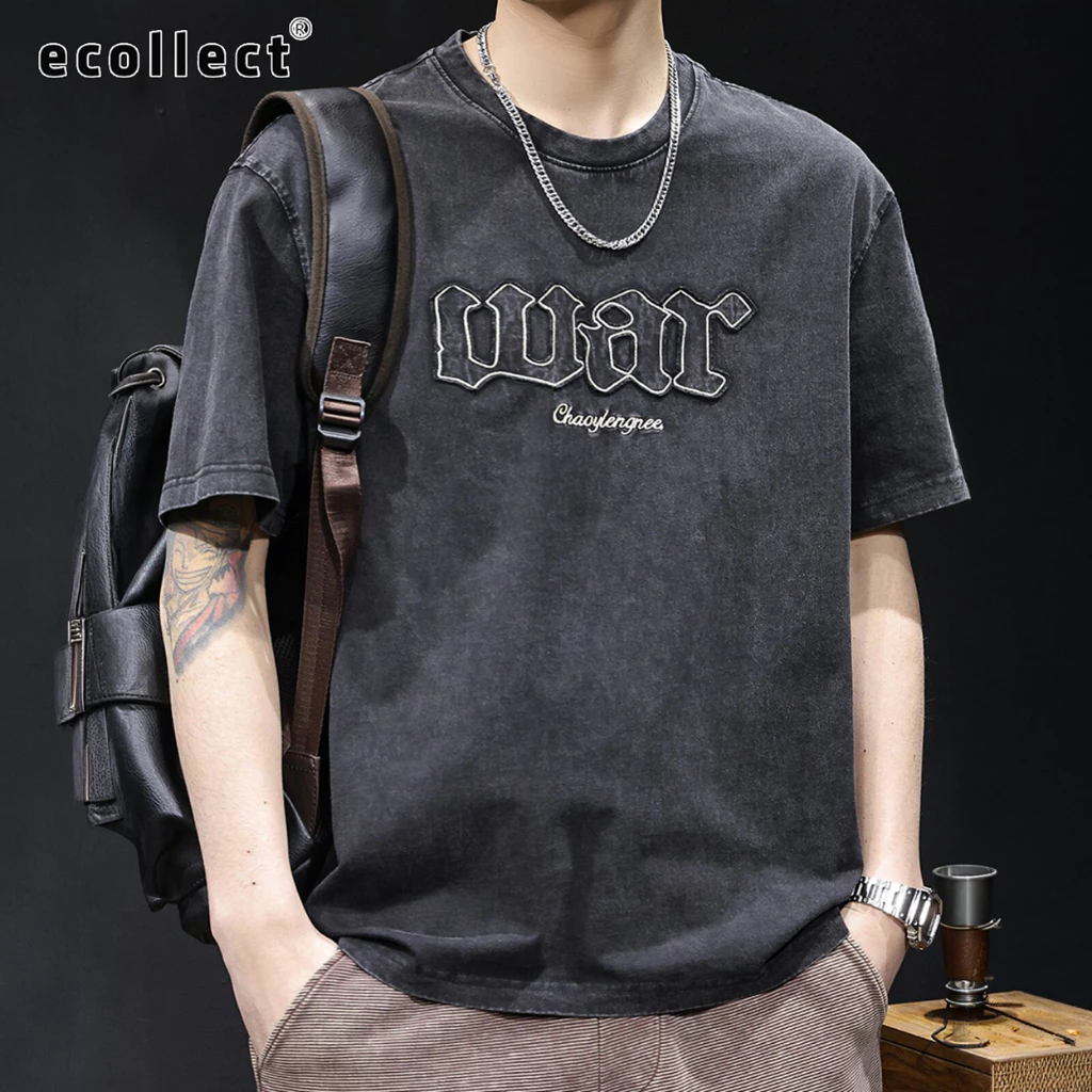 Áo Thun Nam ECOLLECT CT23 Vải Wash Phong Cách Vintage Streetwear, Thiết kế vai rơi (drop shoulder)