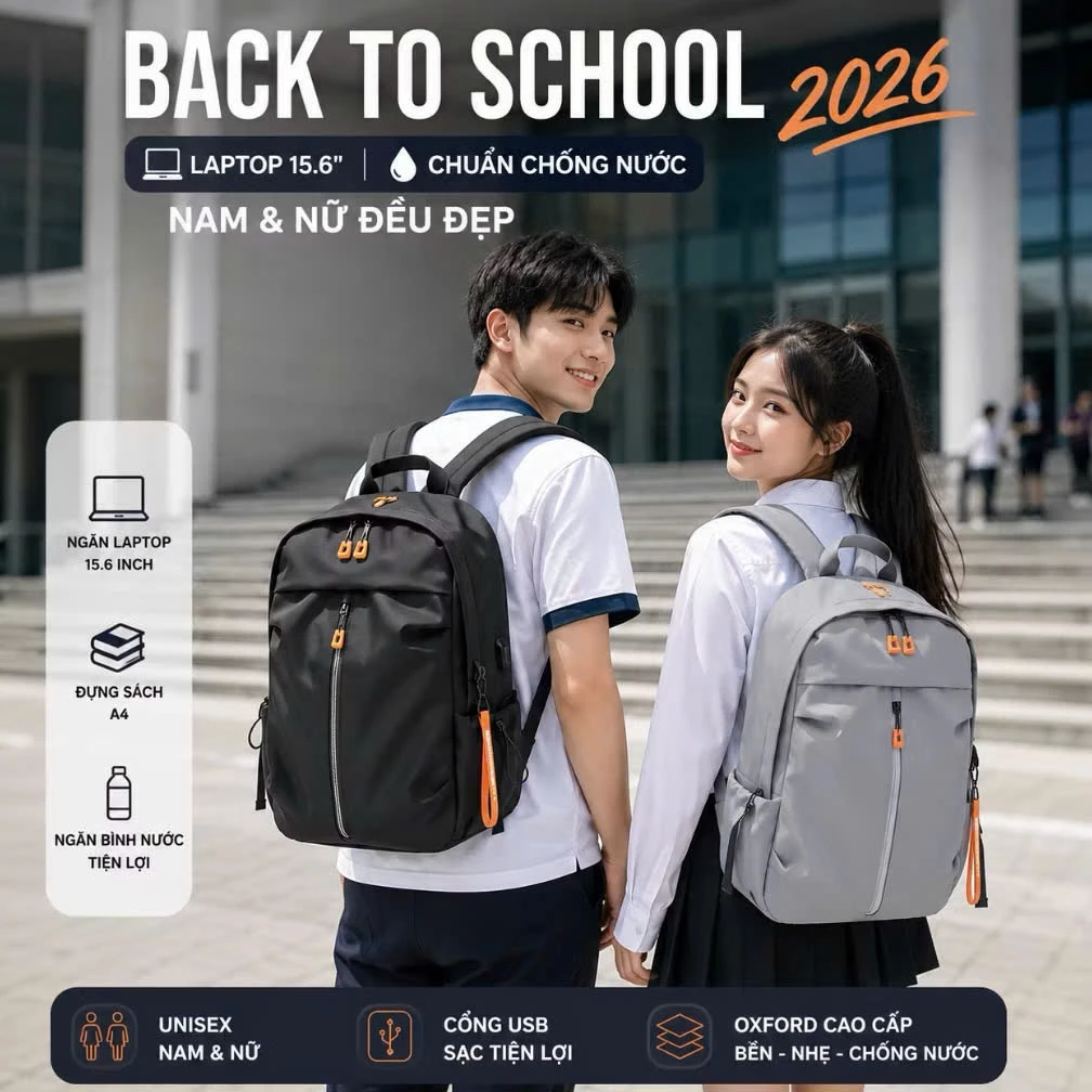 Balo Laptop Hadi Travel B26 Chống Nước Đựng Laptop 15.6 Inch – Ba Lô Đi Học, Đi Làm, Nhiều Ngăn Tiện Lợi Cho Nam Nữ B26