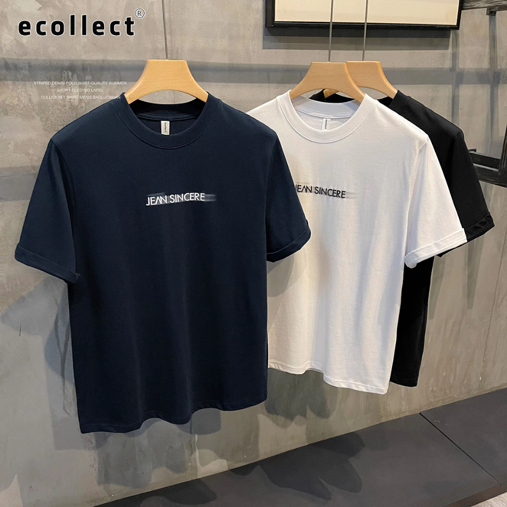 Áo Thun Nam ECOLLECT CT29 Cổ Tròn 100% Cotton Mềm Mịn Họa Tiết Chữ In Nổi 3D Phong Cách Tối Giản