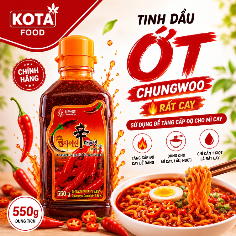 Tinh dầu cay HÀN QUỐC Chính Hãng, tặng cấp độ cho mỳ cay (chai 550g)