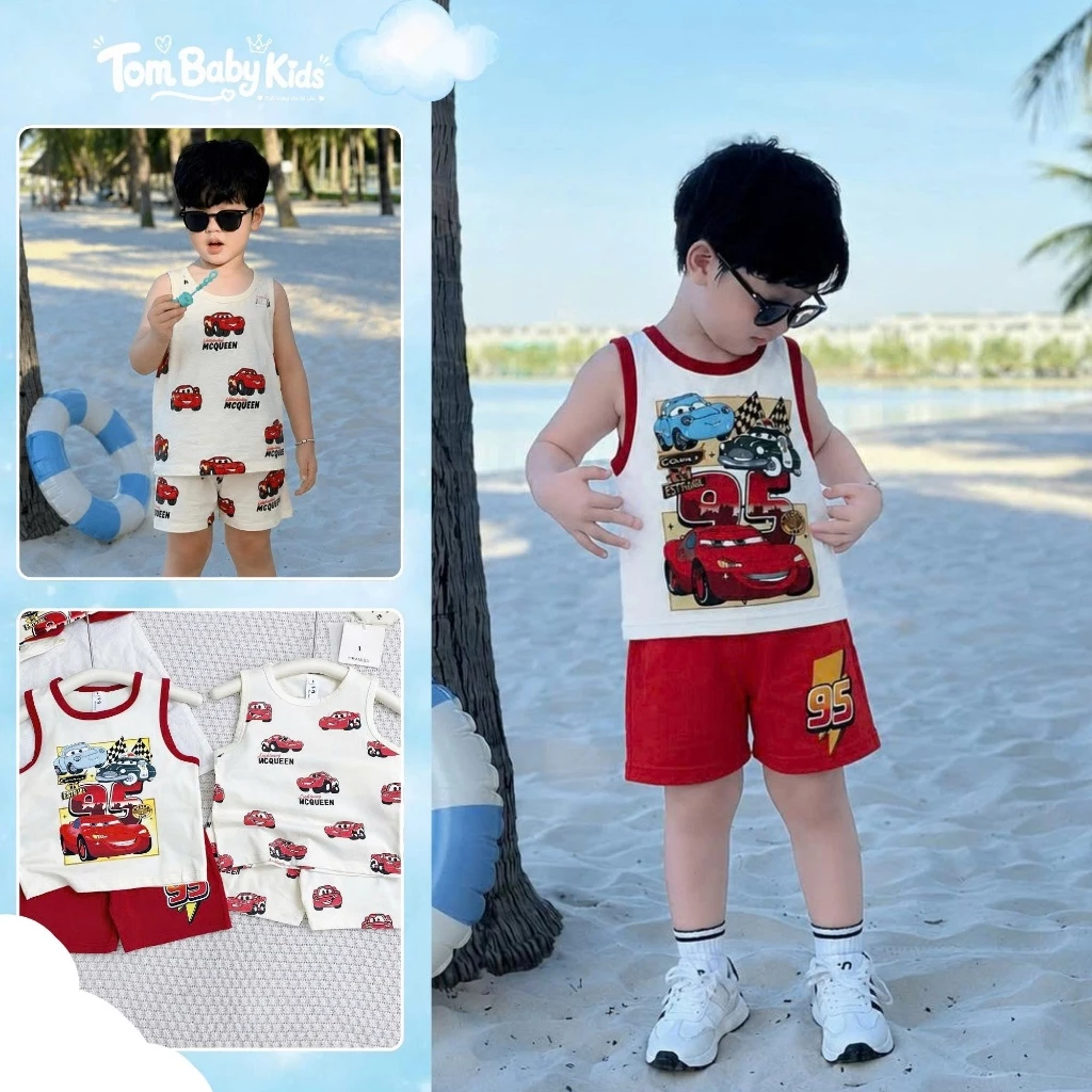 Set bộ quần áo bé trai 3 lỗ, COMBO 2 bộ ba lỗ bé trai Ô Tô siêu mát 8-22kg Tom Baby Kids (SET-53-HN)