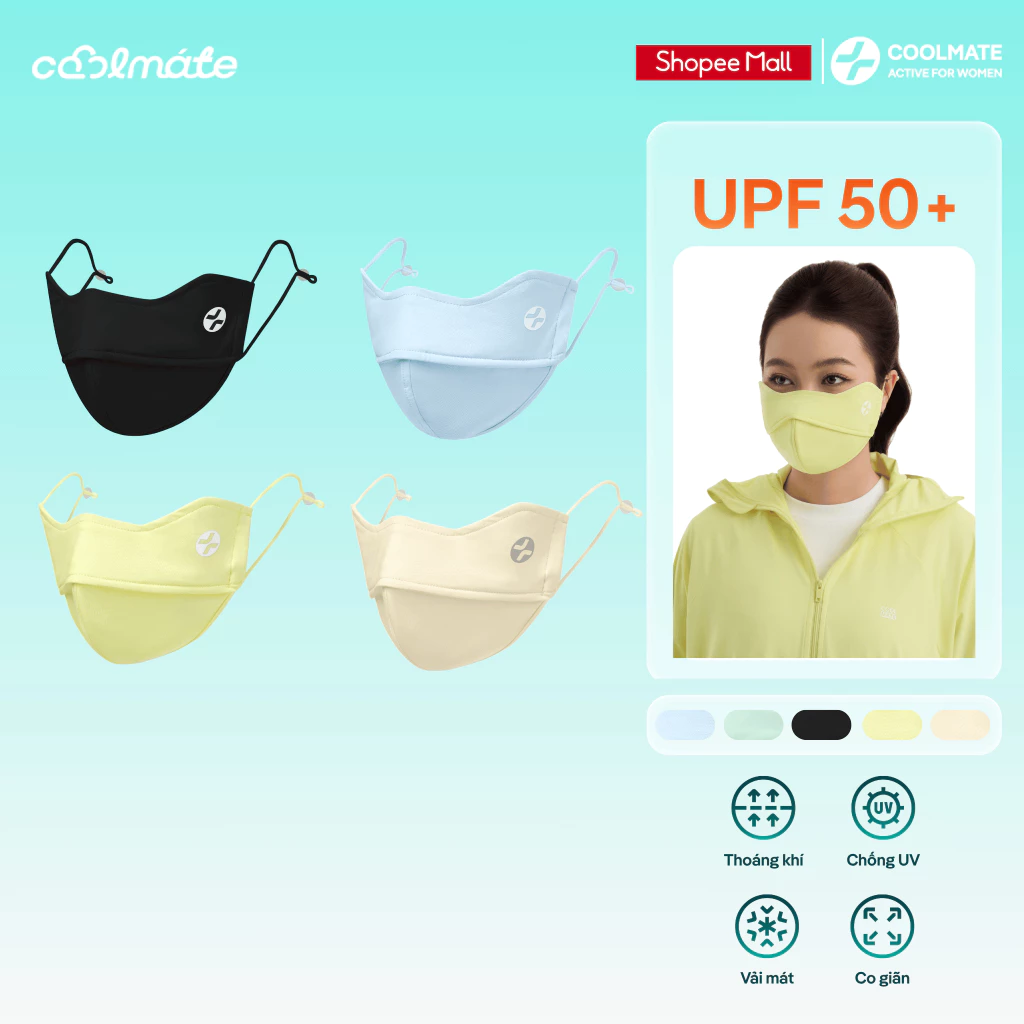 Khẩu trang chống nắng nửa mặt Coolmate Nữ Sun Protection UPF50 chất thun lạnh mịn mát dày dặn nhiều màu sắc chống tia UV