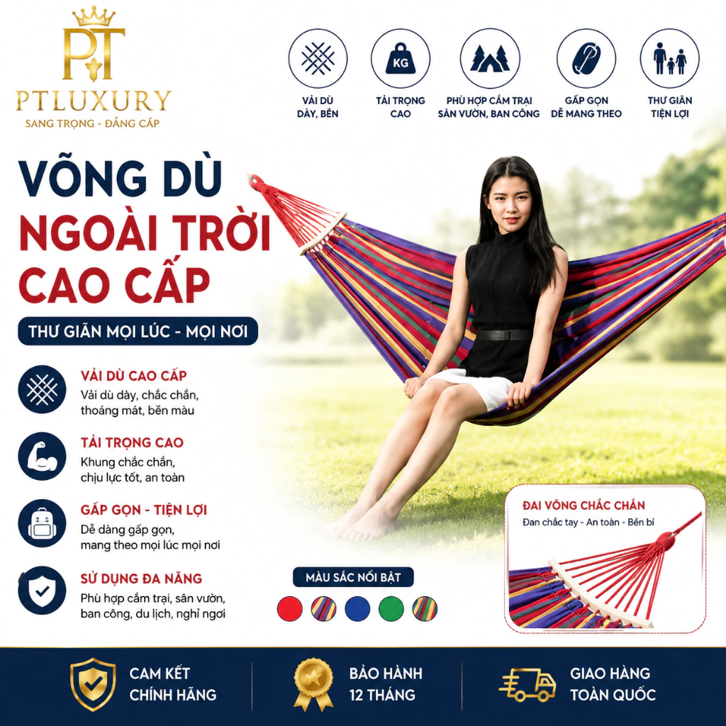 Võng du lịch chất liệu vải PTLUXURY kích thước 280cm X 80 cm