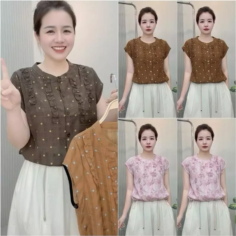 Aó cộc HT52,  Áo kiểu cổ tròn viền bèo. Tay Ngắn Size 40-70kg