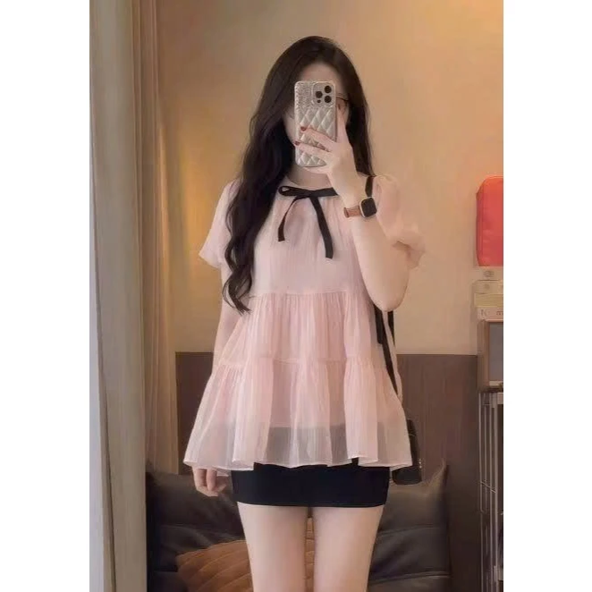 [Hàng mới về] Áo Nữ Kiểu Babydoll Xoè Tay Bồng Tiểu Thư Công Chúa Chất Tơ Xốp Mềm Mịn cực xinh