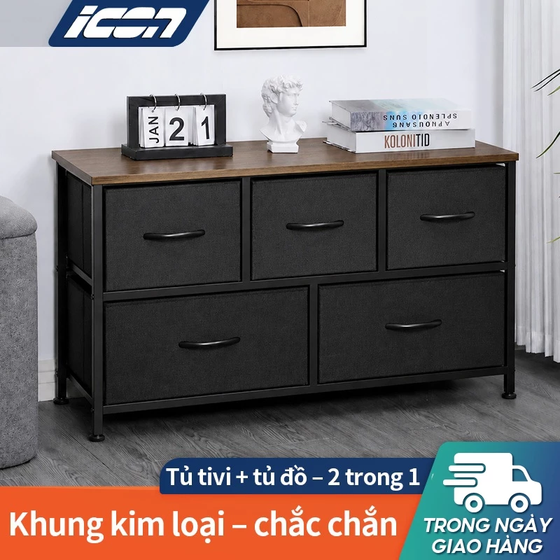 ICON Tủ decor Bắc Âu tối giản – 2 trong 1 (tủ tivi + tủ đồ), khung kim loại chắc chắn, lắp ráp dễ dàng, tối ưu không gia