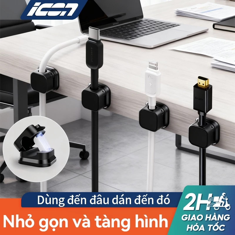 ICON Combo 12 Kẹp Giữ Dây Cáp Nam Châm - Kẹp Treo Dây Sạc Cố Định Dán Tường Gọn Gàng, Bảo Vệ Dây Điện Đa Năng