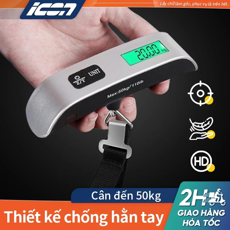 Cân Hành Lý Điện Tử ICON 50kg - Cân Treo Mini Cầm Tay, Móc Dù Bền, Cầm Êm Tay Không Hề Đau Tay