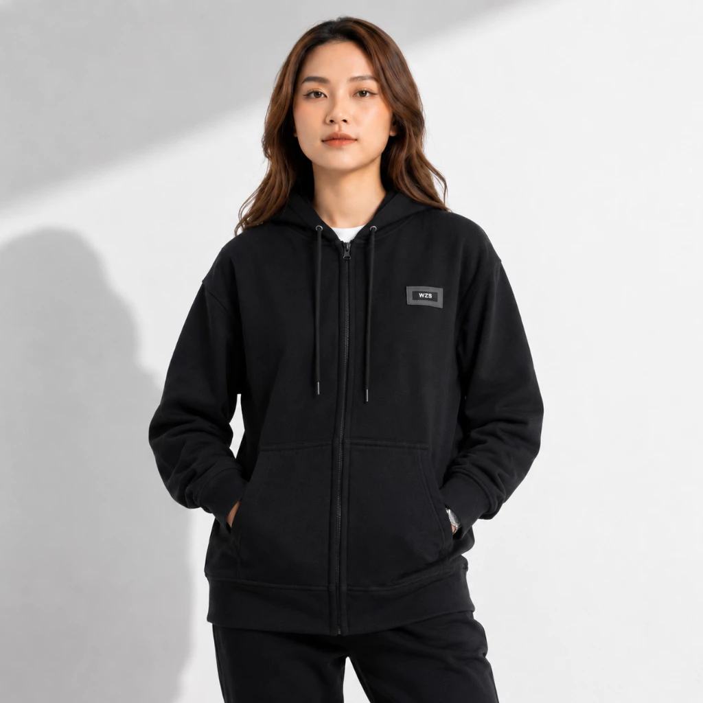 Áo Khoác Hoodie Zip Nữ Wzs Tay Phồng Nón Rộng 2 Lớp Vải Nỉ Chính Dày Dặn Chống Nắng - FAGU
