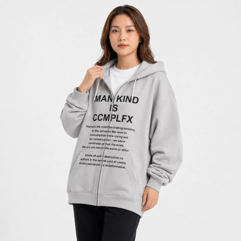 Áo Khoác Hoodie Zip Nữ Mankind Tay Phồng Nón Rộng 2 Lớp Vải Nỉ Chính Dày Dặn Chống Nắng - FAGU