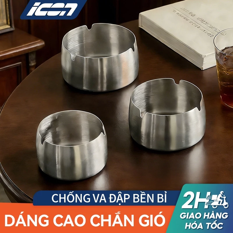 Gạt Tàn Inox Chống Gió ICON | Dễ vệ sinh - Sang trọng - Đa dụng - Nhiều kích thước