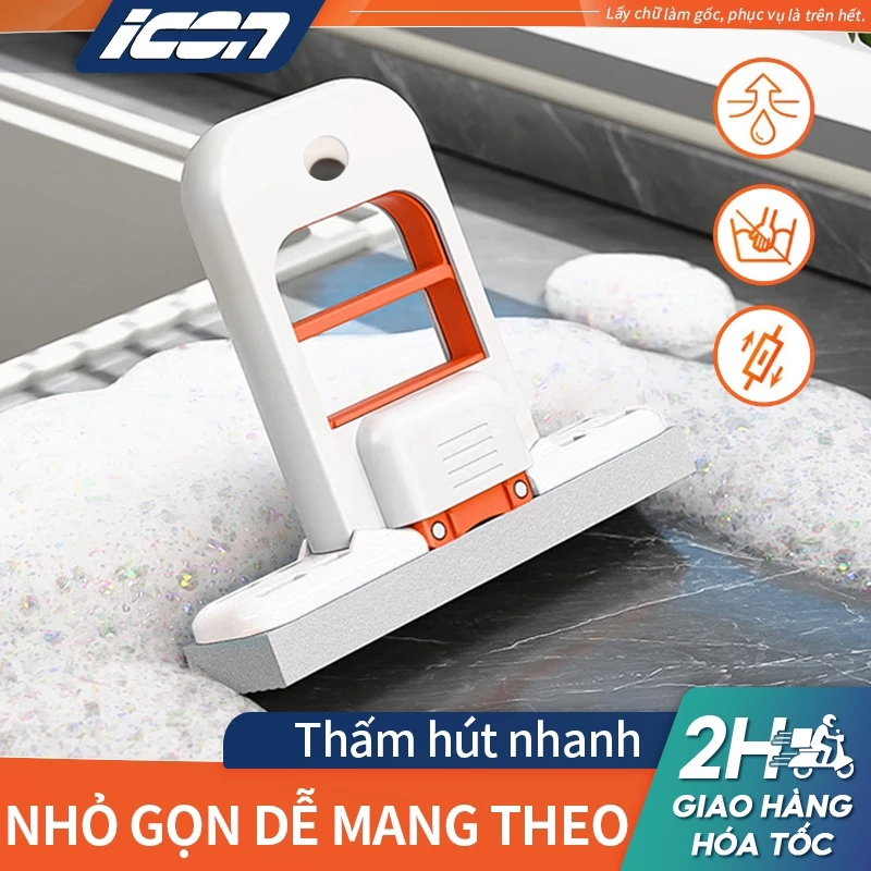 Cây Lau Đa Năng Tự Vắt Thông Minh ICON - Chổi Lau Bàn Bếp, Kính, Nhà Tắm - Bọt Biển Thấm Hút Tốt
